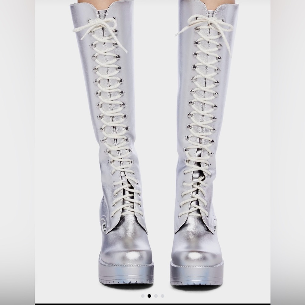 Silver platform Lace-Up Boots with lug sole Dolls Kill The ROC Australia